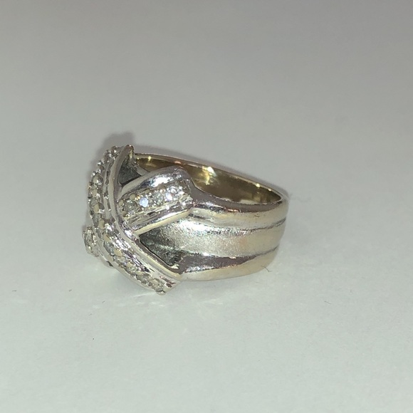 Bold Real Solid 18K (not 14K) White Gold Natural Diamond Custom X Wide Band Ring - Picture 8 of 15